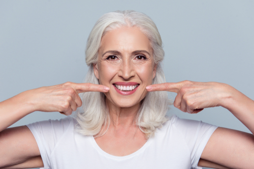 woman with dentures